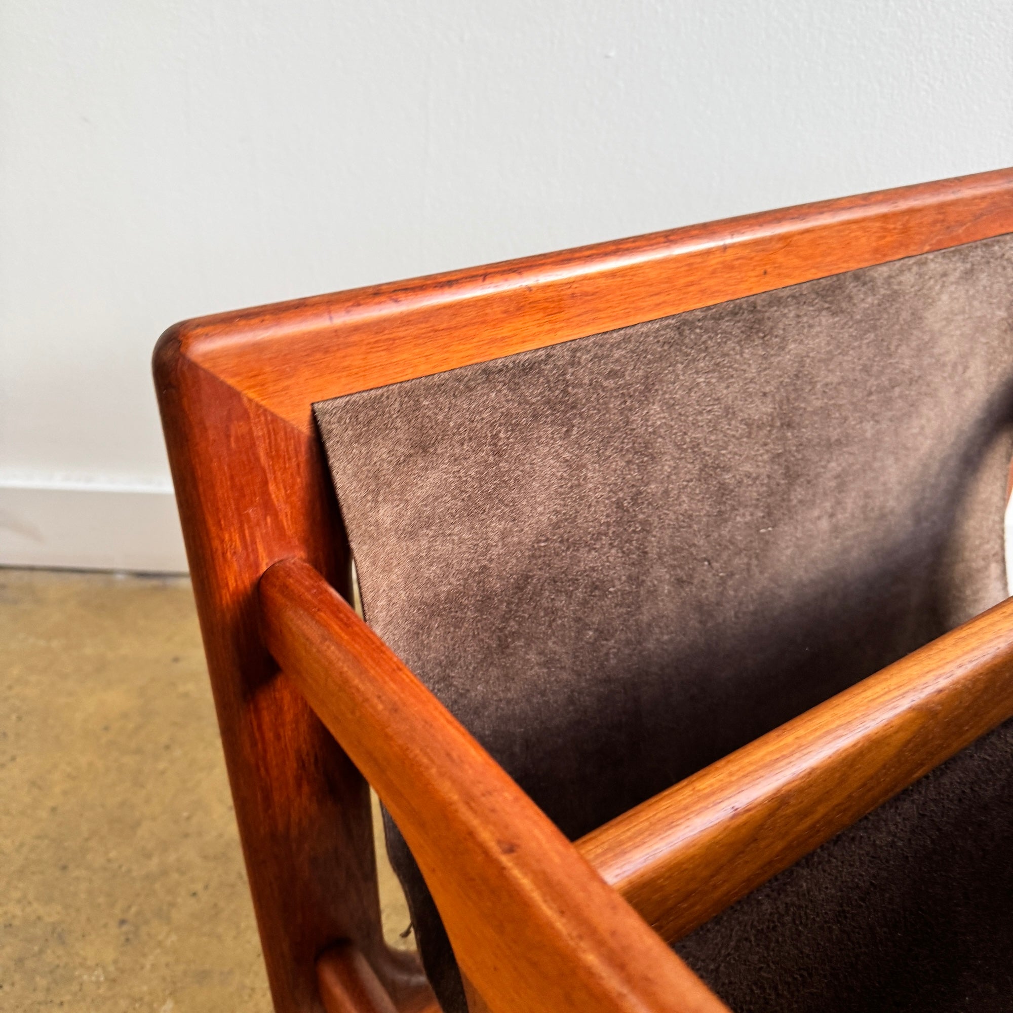 Danish Modern Magazine Rack in Teak and Leather by Salin Møbler