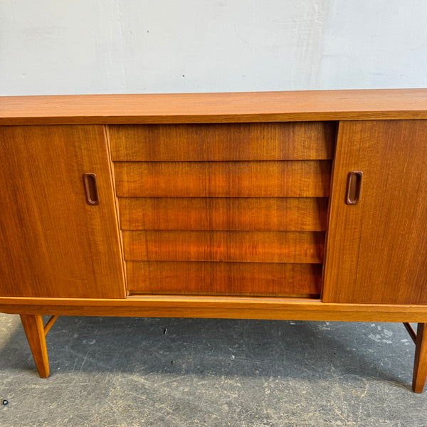 Danish Modern Sideboard Teak 5 drawer double sliding doors