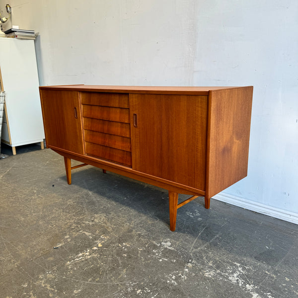 Danish Modern Sideboard Teak 5 drawer double sliding doors