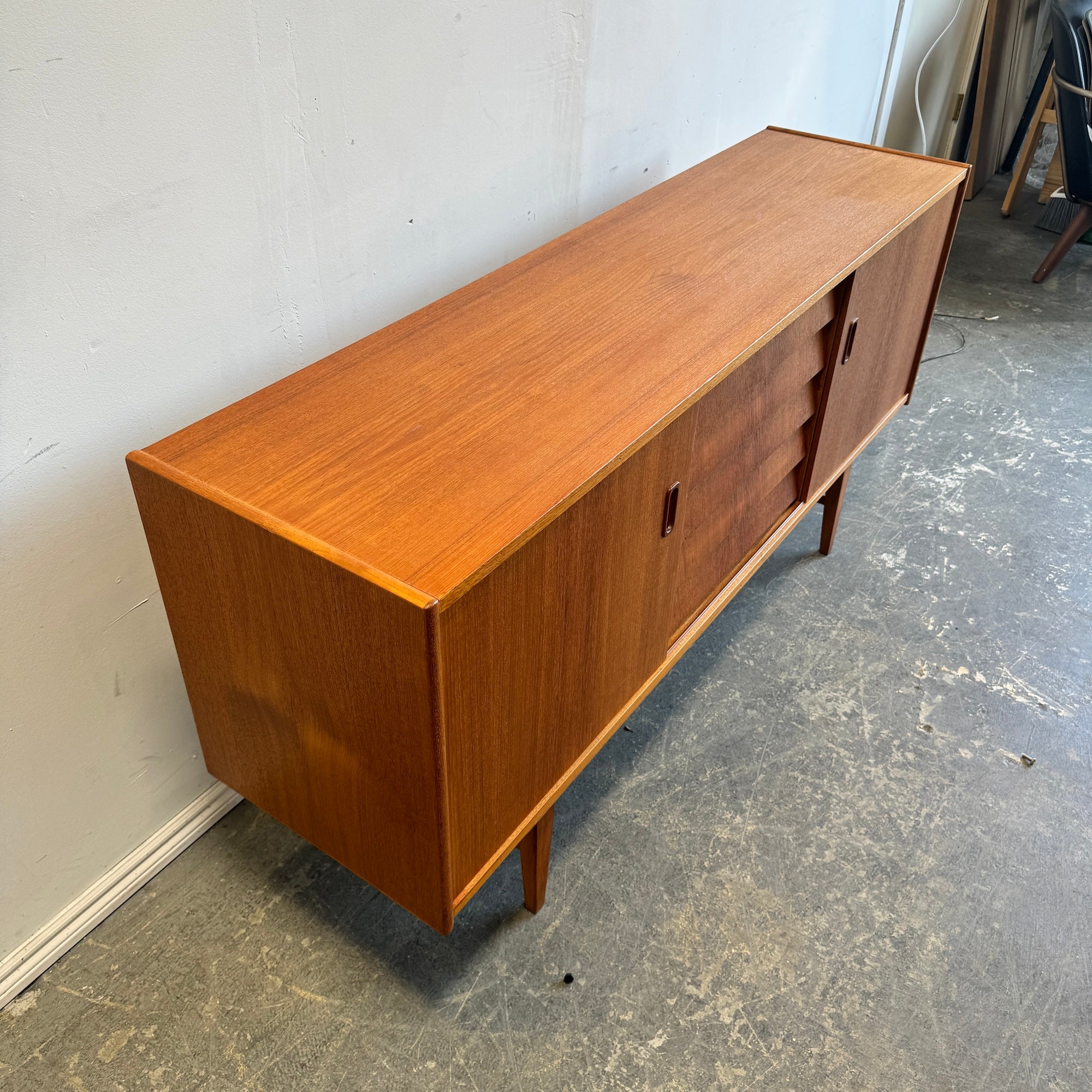 Danish Modern Sideboard Teak 5 drawer double sliding doors