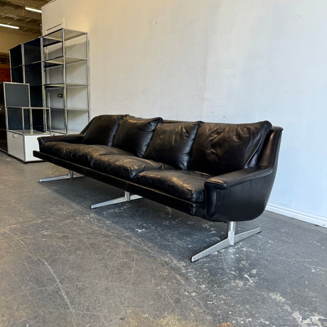 Danish Modern Werner Langenfeld for ESA Sofa in Black Leather and Metal