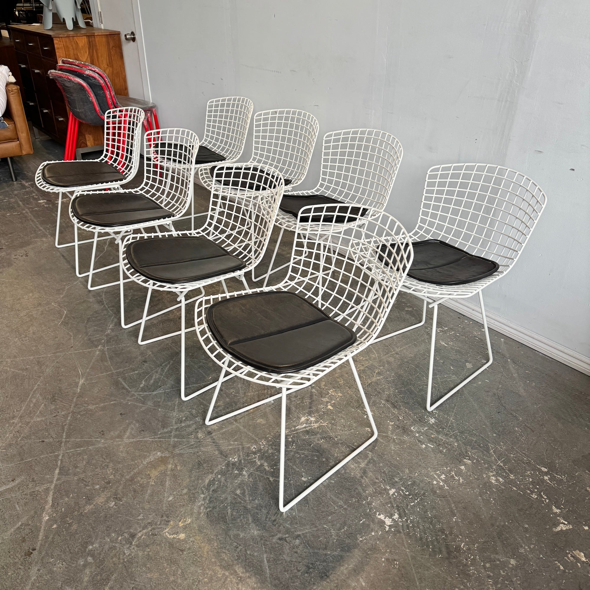 Authentic! Knoll Bertoia Side chairs with leather pad (Set of 8)