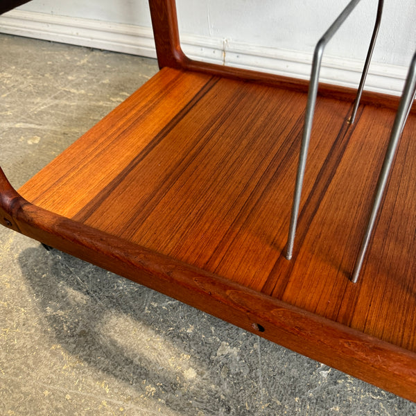 Danish Vintage teak and leather magazine trolley