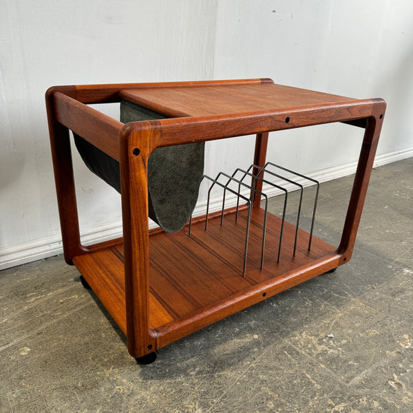 Danish Vintage teak and leather magazine trolley