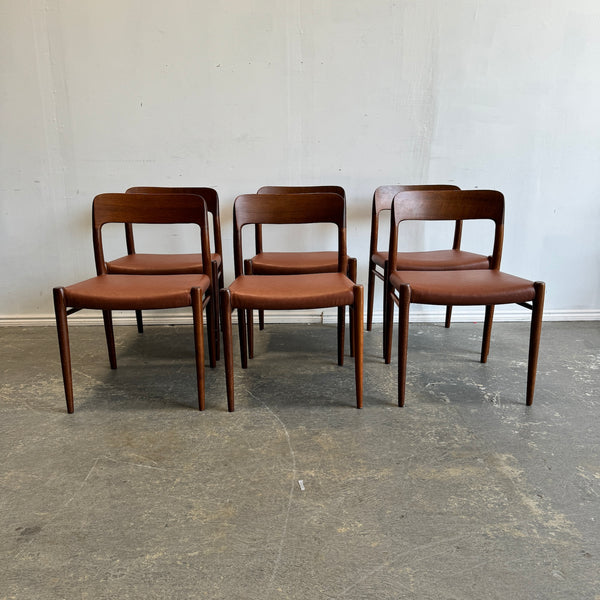 Danish Modern Teak set of 6 Niels Moller Model 75 dining chairs