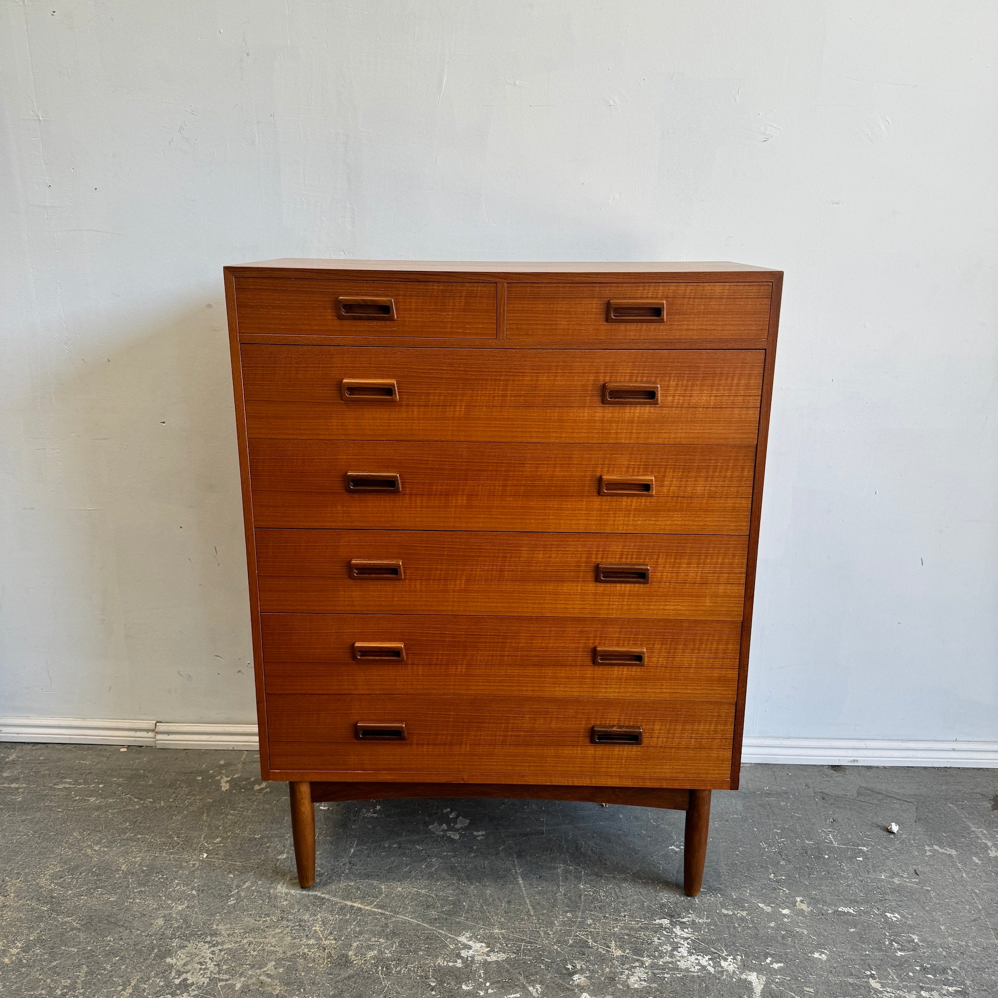 Danish Modern FDB Tall Boy Teak 7 Drawers Dresser