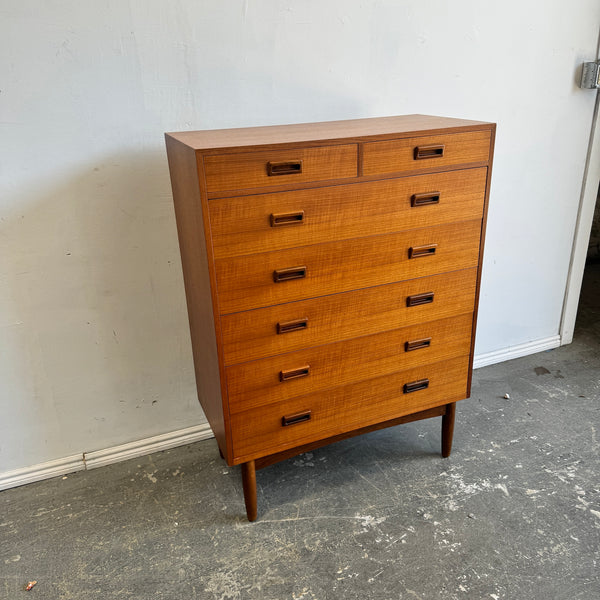 Danish Modern FDB Tall Boy Teak 7 Drawers Dresser