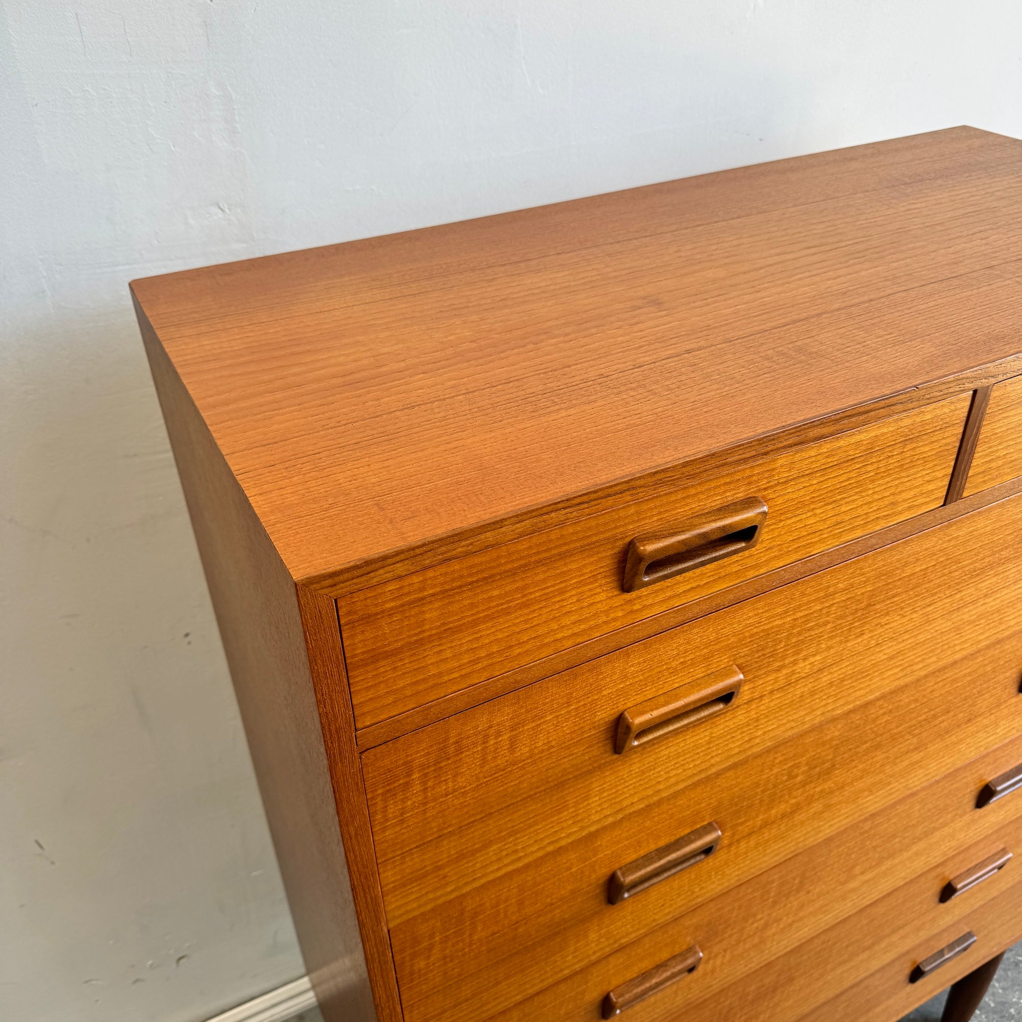 Danish Modern FDB Tall Boy Teak 7 Drawers Dresser