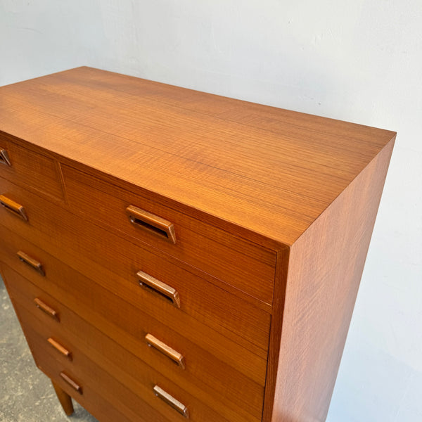 Danish Modern FDB Tall Boy Teak 7 Drawers Dresser