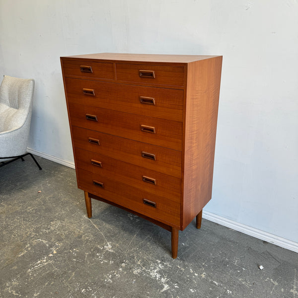 Danish Modern FDB Tall Boy Teak 7 Drawers Dresser