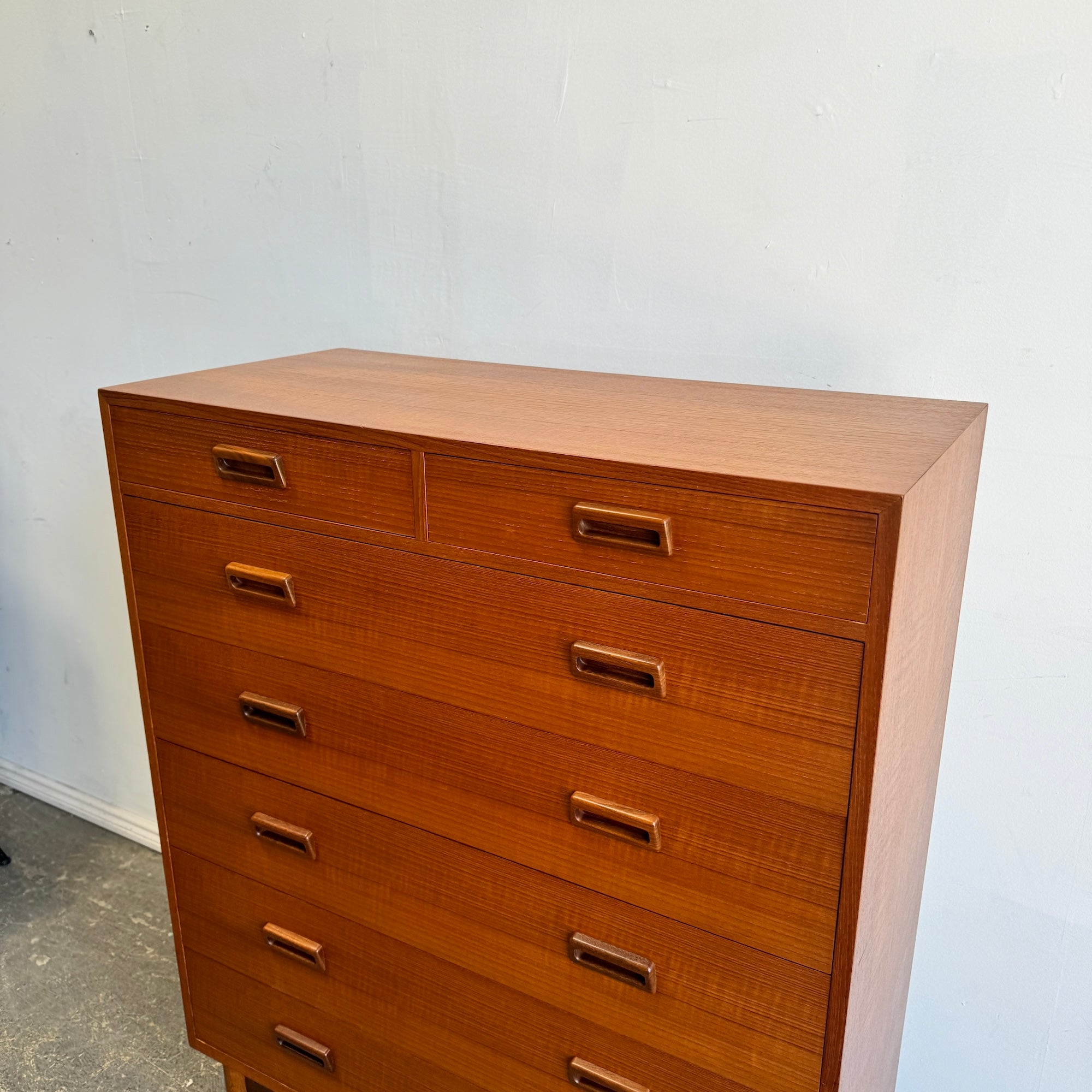 Danish Modern FDB Tall Boy Teak 7 Drawers Dresser