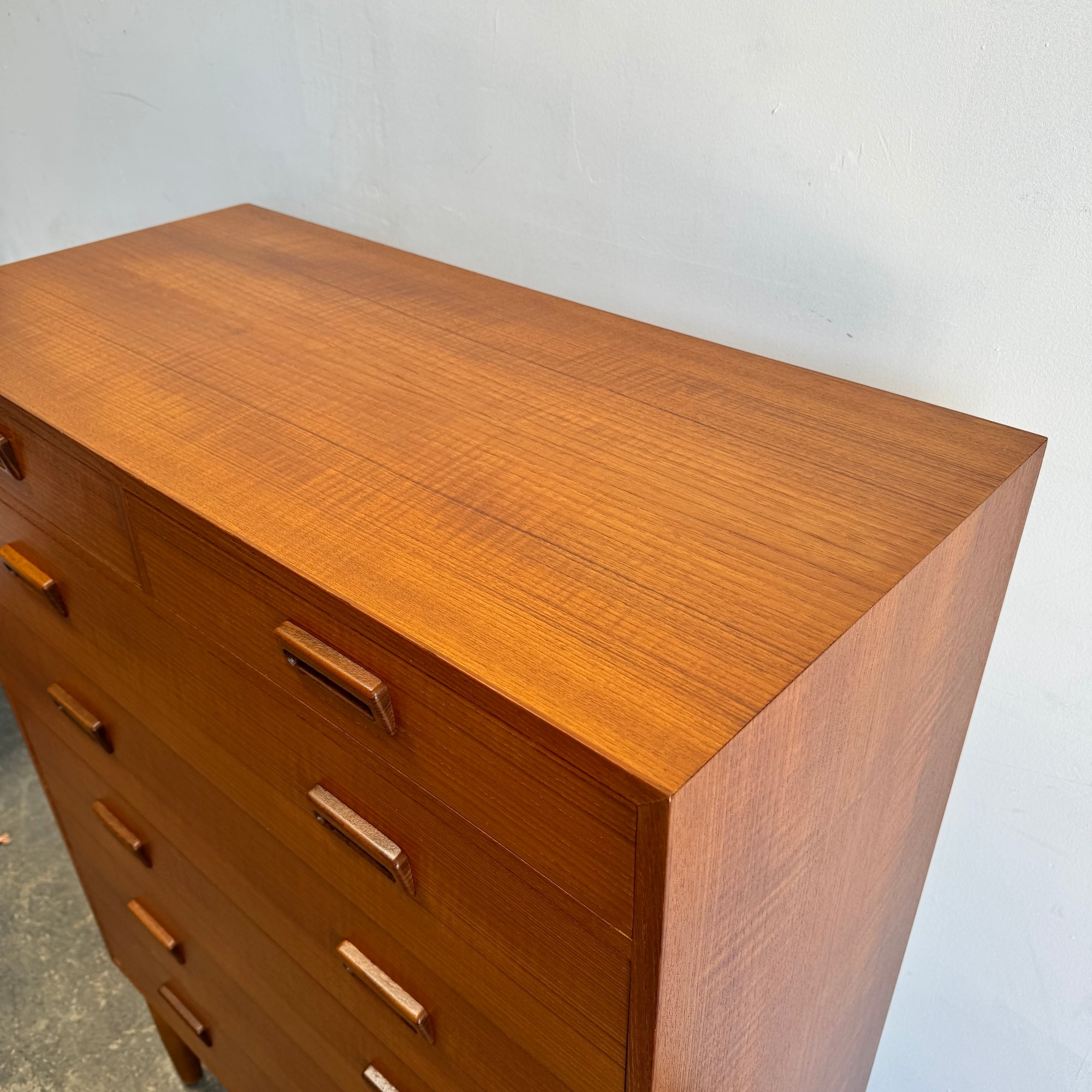 Danish Modern FDB Tall Boy Teak 7 Drawers Dresser