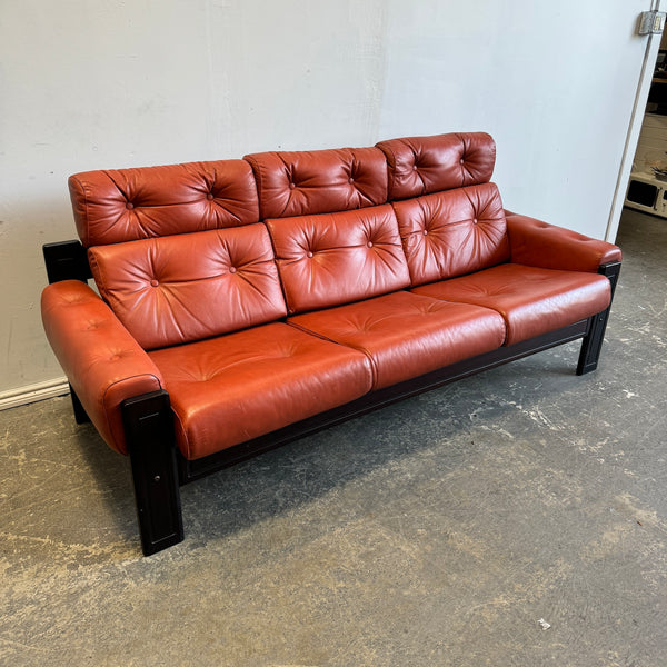 Vintage Swedish Leather High Back 3 Seat Sofa