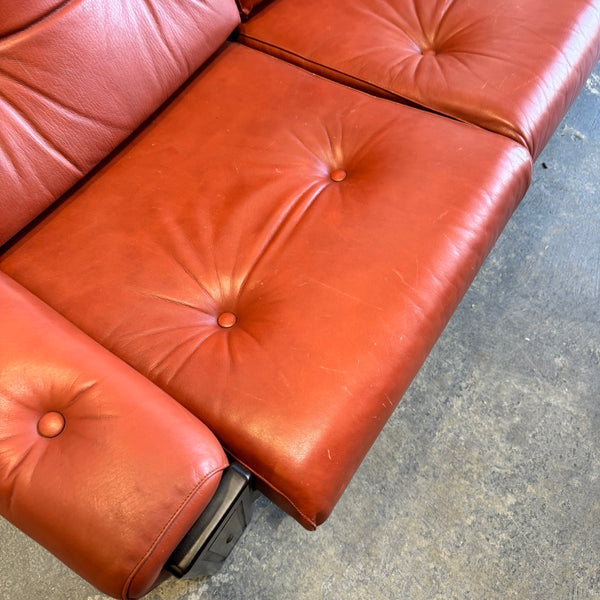 Vintage Swedish Leather High Back 3 Seat Sofa