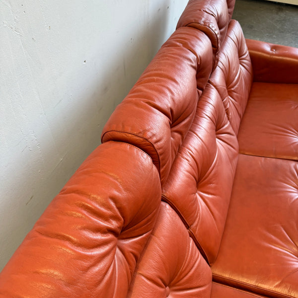 Vintage Swedish Leather High Back 3 Seat Sofa