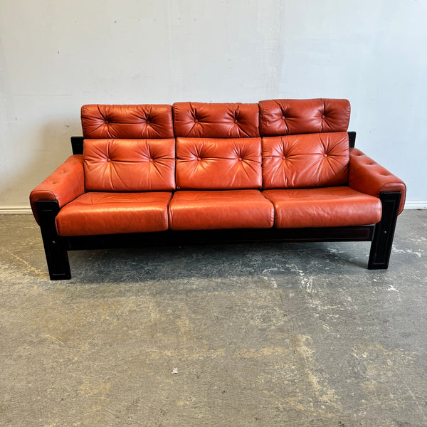 Vintage Swedish Leather High Back 3 Seat Sofa