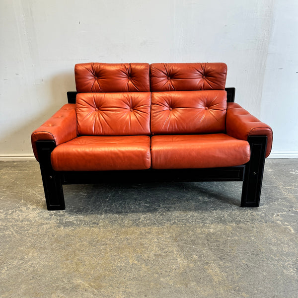 Vintage Swedish Leather High Back 2 Seater Sofa