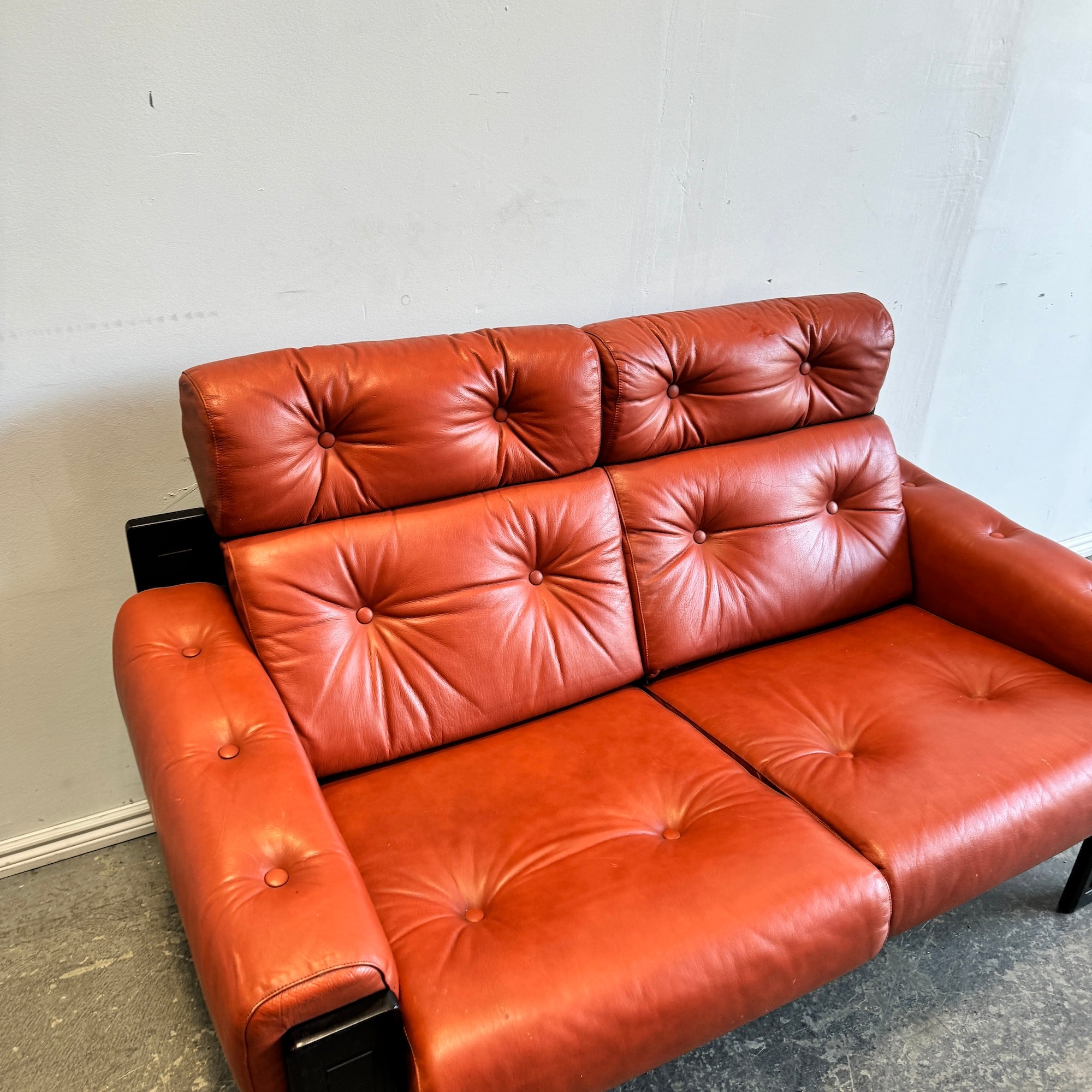 Vintage Swedish Leather High Back 2 Seater Sofa