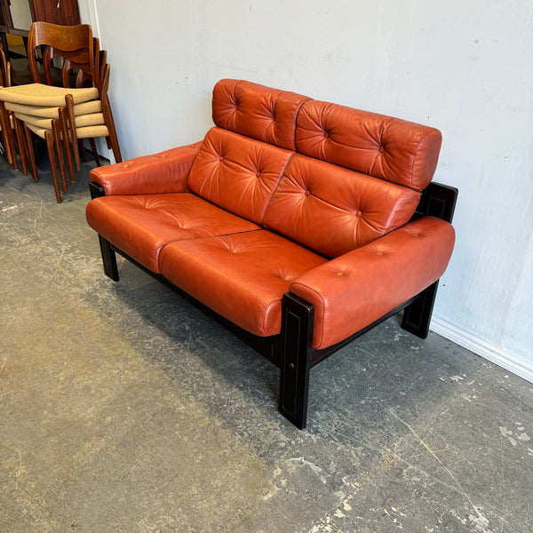 Vintage Swedish Leather High Back 2 Seater Sofa