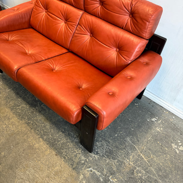 Vintage Swedish Leather High Back 2 Seater Sofa