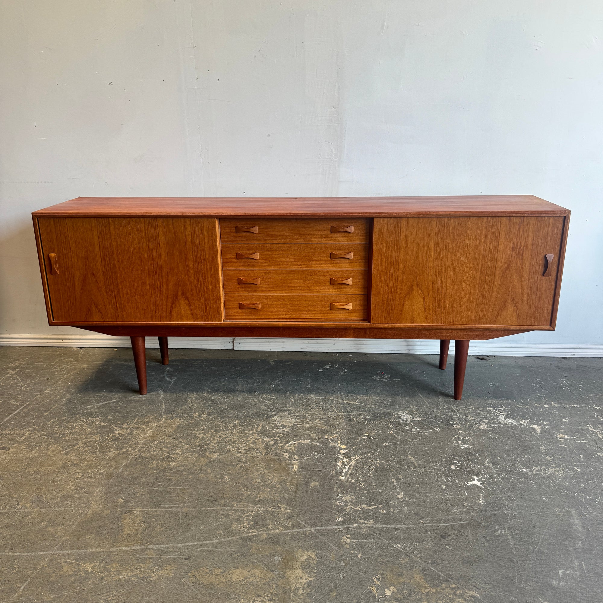 Danish Modern Teak Credenza by Clausen and Sons with dovetail Drawers