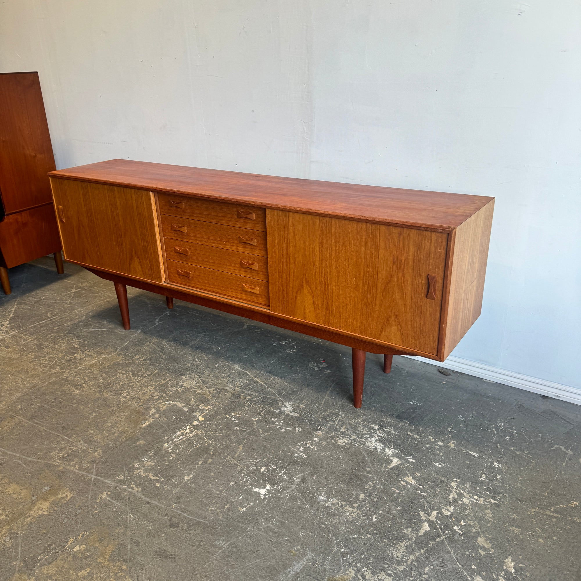 Danish Modern Teak Credenza by Clausen and Sons with dovetail Drawers