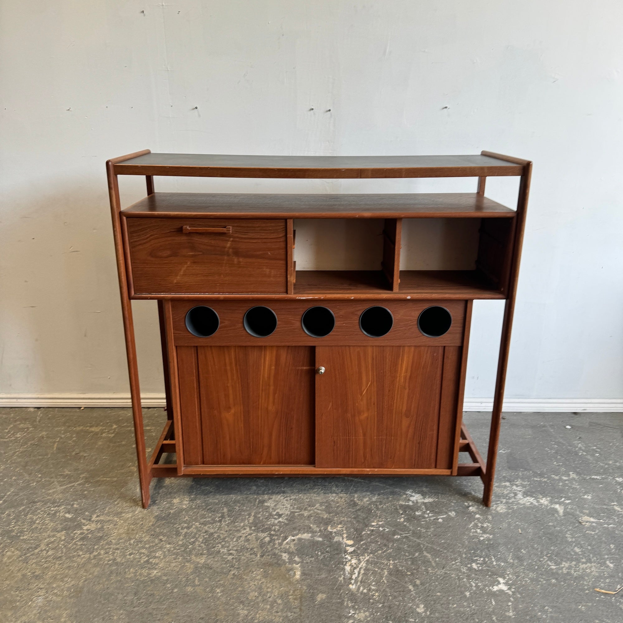 Danish Modern Bar Station with 4 Barstools by Erik Buch & Knud Bent for Dyrland