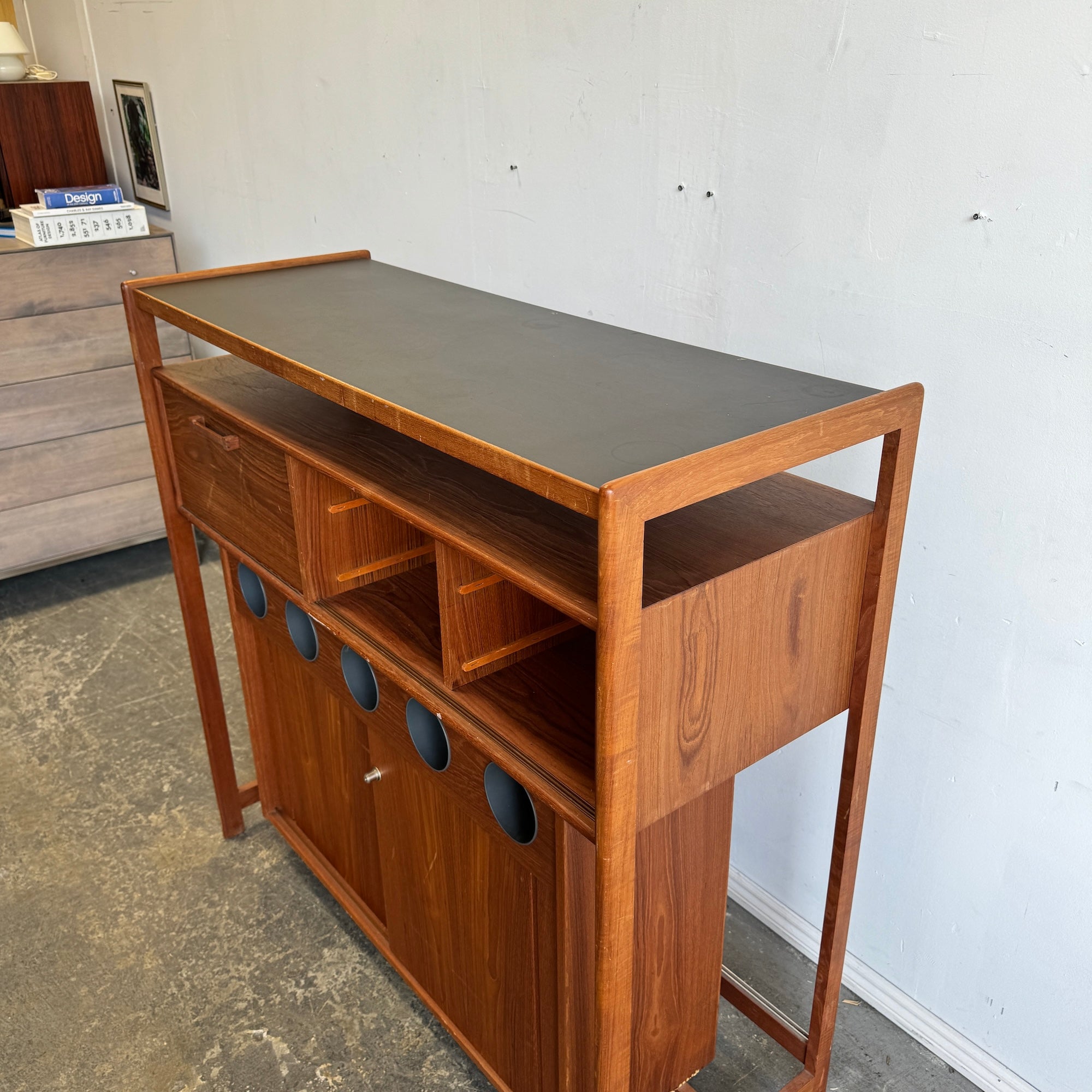 Danish Modern Bar Station with 4 Barstools by Erik Buch & Knud Bent for Dyrland