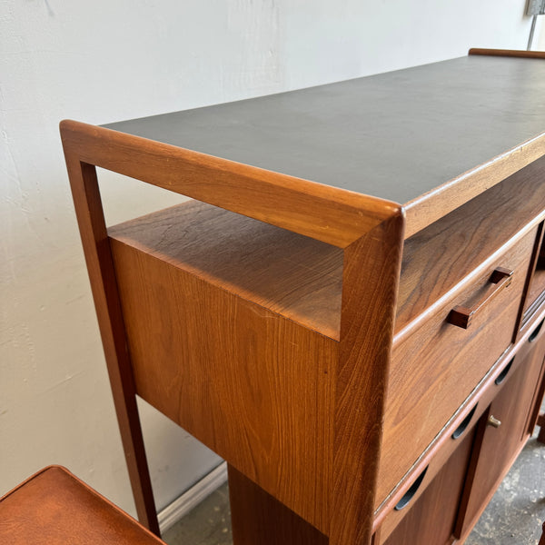 Danish Modern Bar Station with 4 Barstools by Erik Buch & Knud Bent for Dyrland