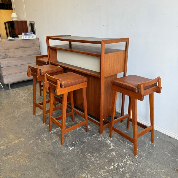 Danish Modern Bar Station with 4 Barstools by Erik Buch & Knud Bent for Dyrland