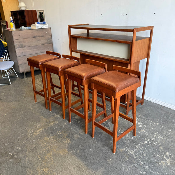 Danish Modern Bar Station with 4 Barstools by Erik Buch & Knud Bent for Dyrland