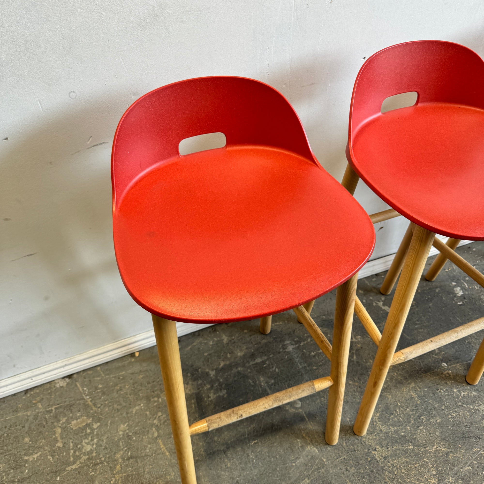 Emeco set of 4 Alfi Barstool, low back by Jasper Morrison (Red)