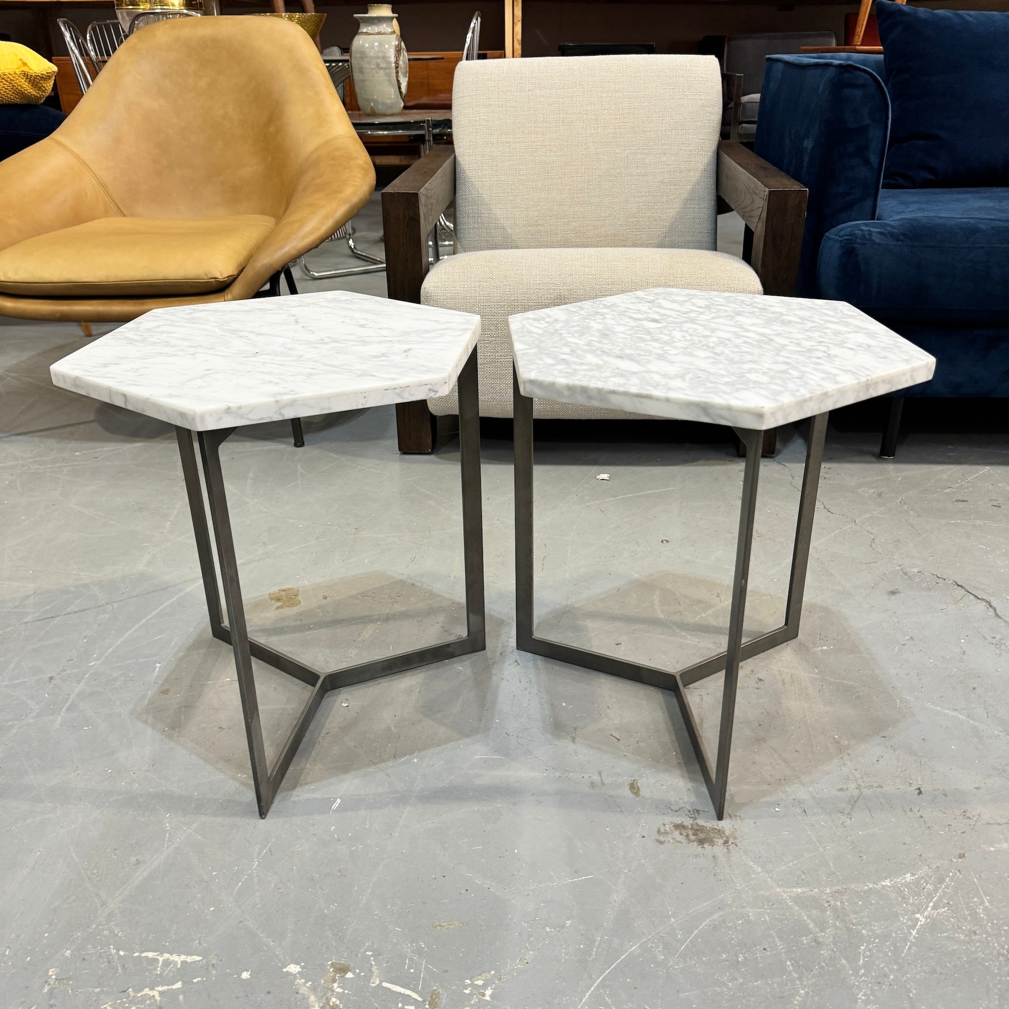 West Elm Set of 2 Hexagon marble side table