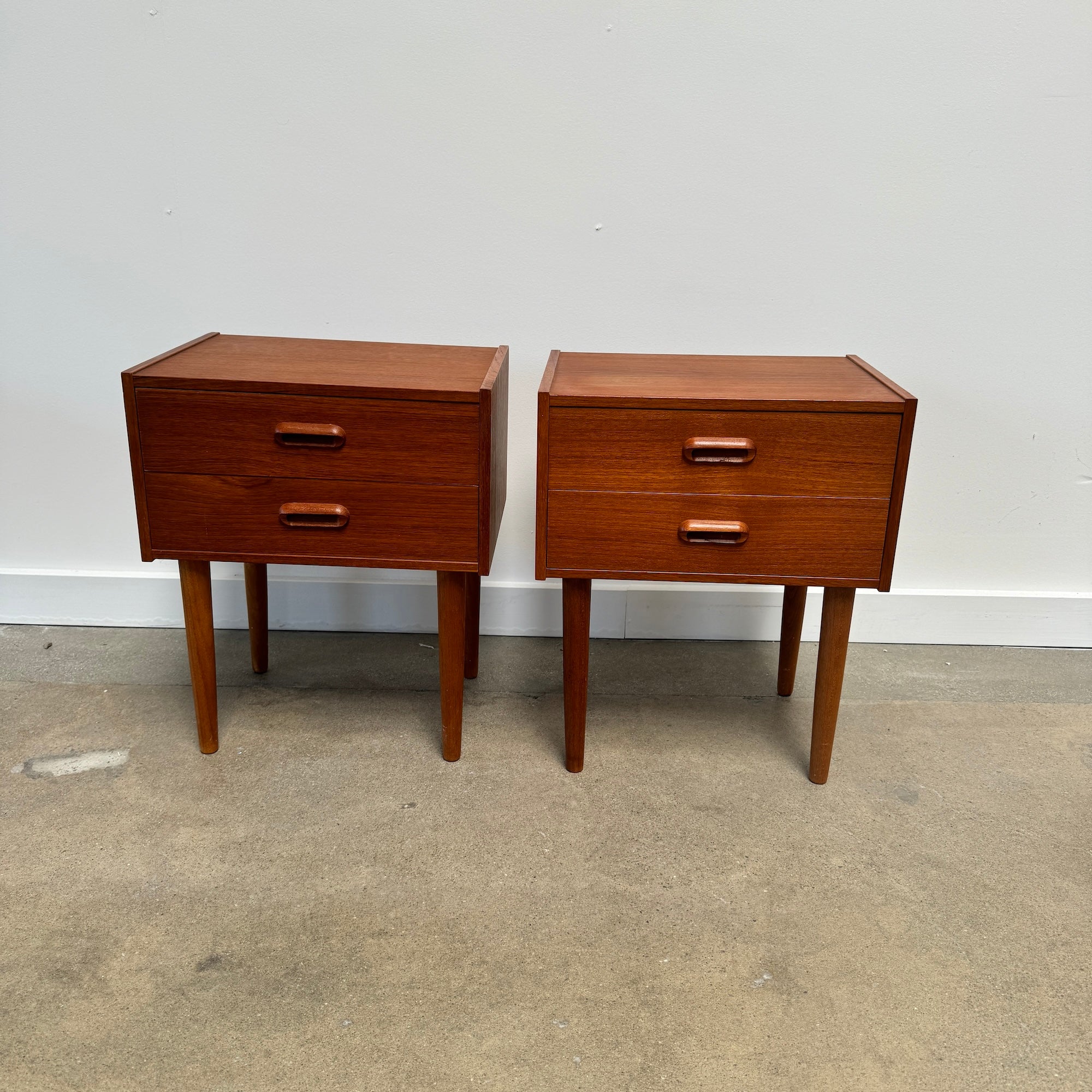 Danish Modern Pair of Teak Two Drawer Nightstands