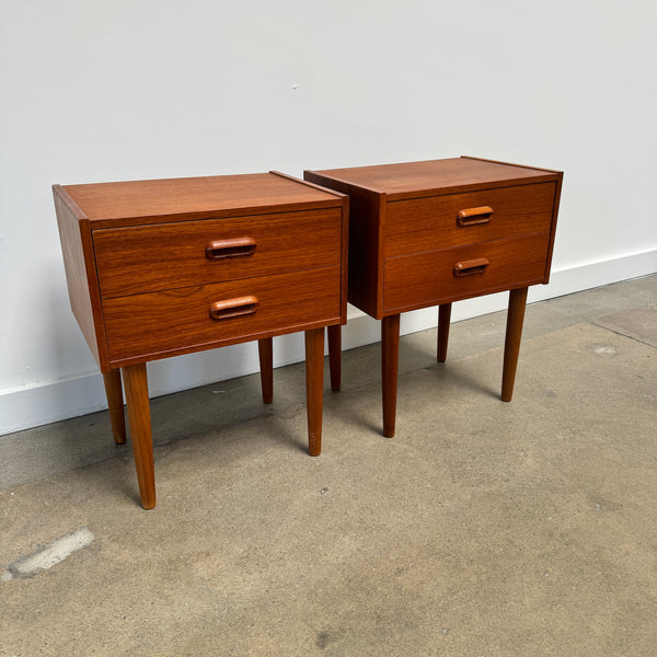 Danish Modern Pair of Teak Two Drawer Nightstands