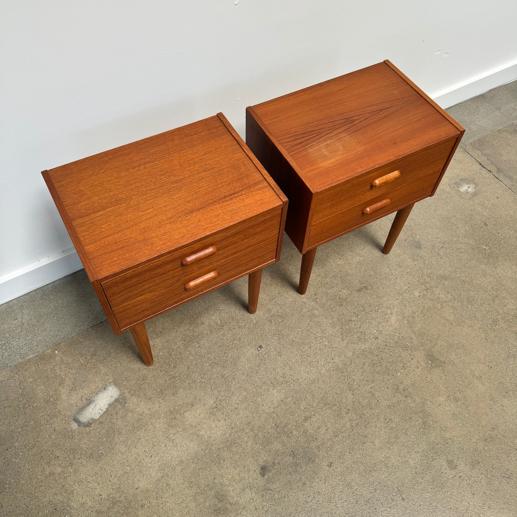 Danish Modern Pair of Teak Two Drawer Nightstands