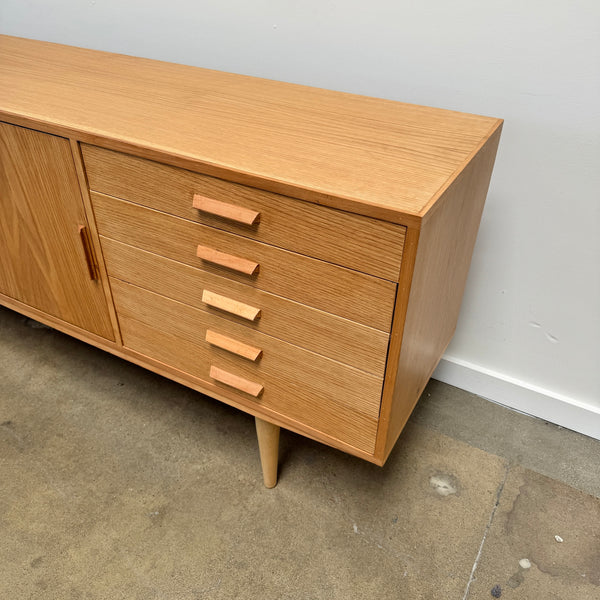 Danish Modern Oakwood Sideboard with 5 drawers and sliding doors