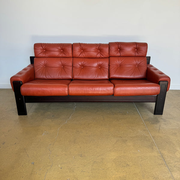 Vintage Swedish Leather High Back 3 Seat Sofa