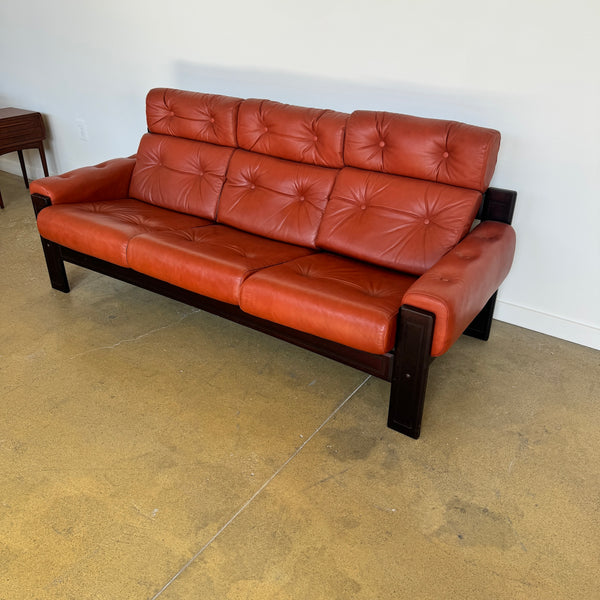 Vintage Swedish Leather High Back 3 Seat Sofa