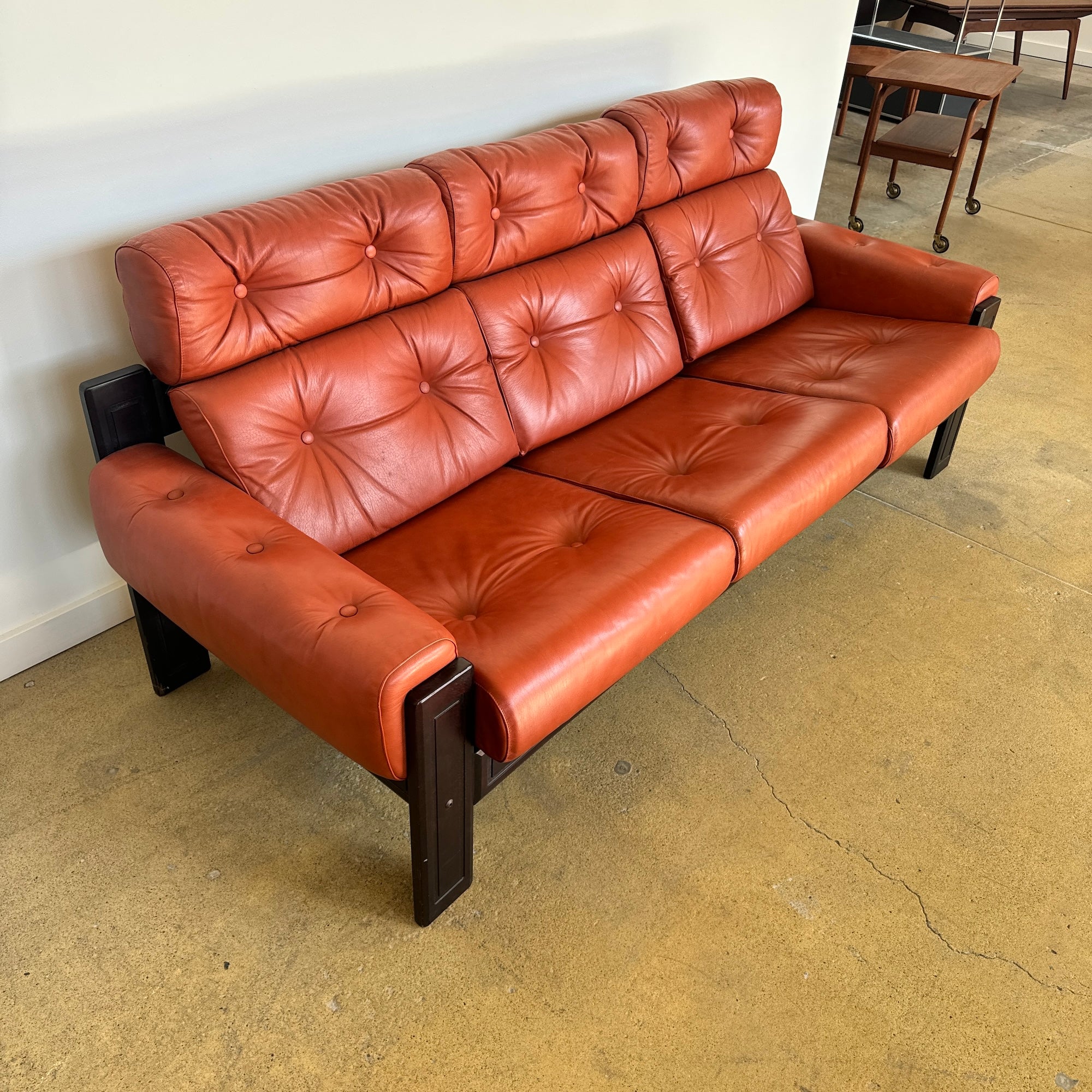 Vintage Swedish Leather High Back 3 Seat Sofa