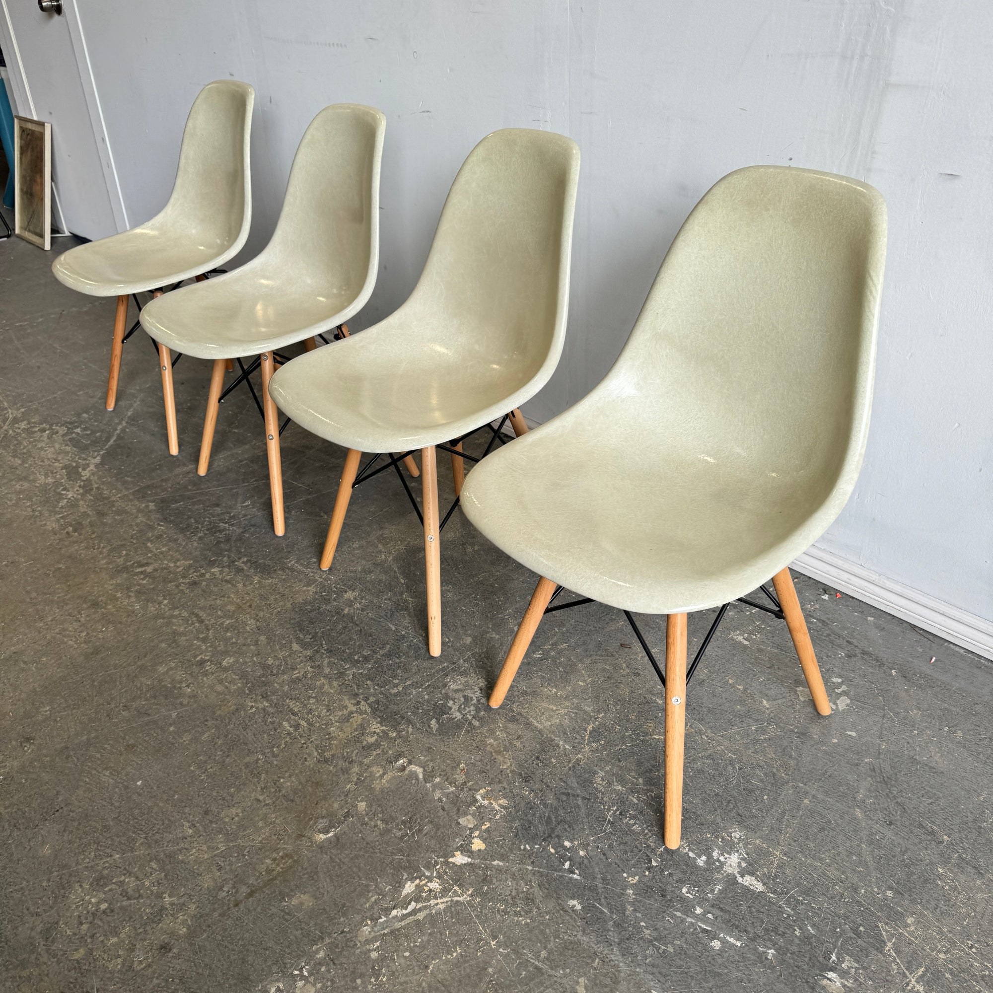 Modernica Set of 4 Fiberglass Shell dining chairs