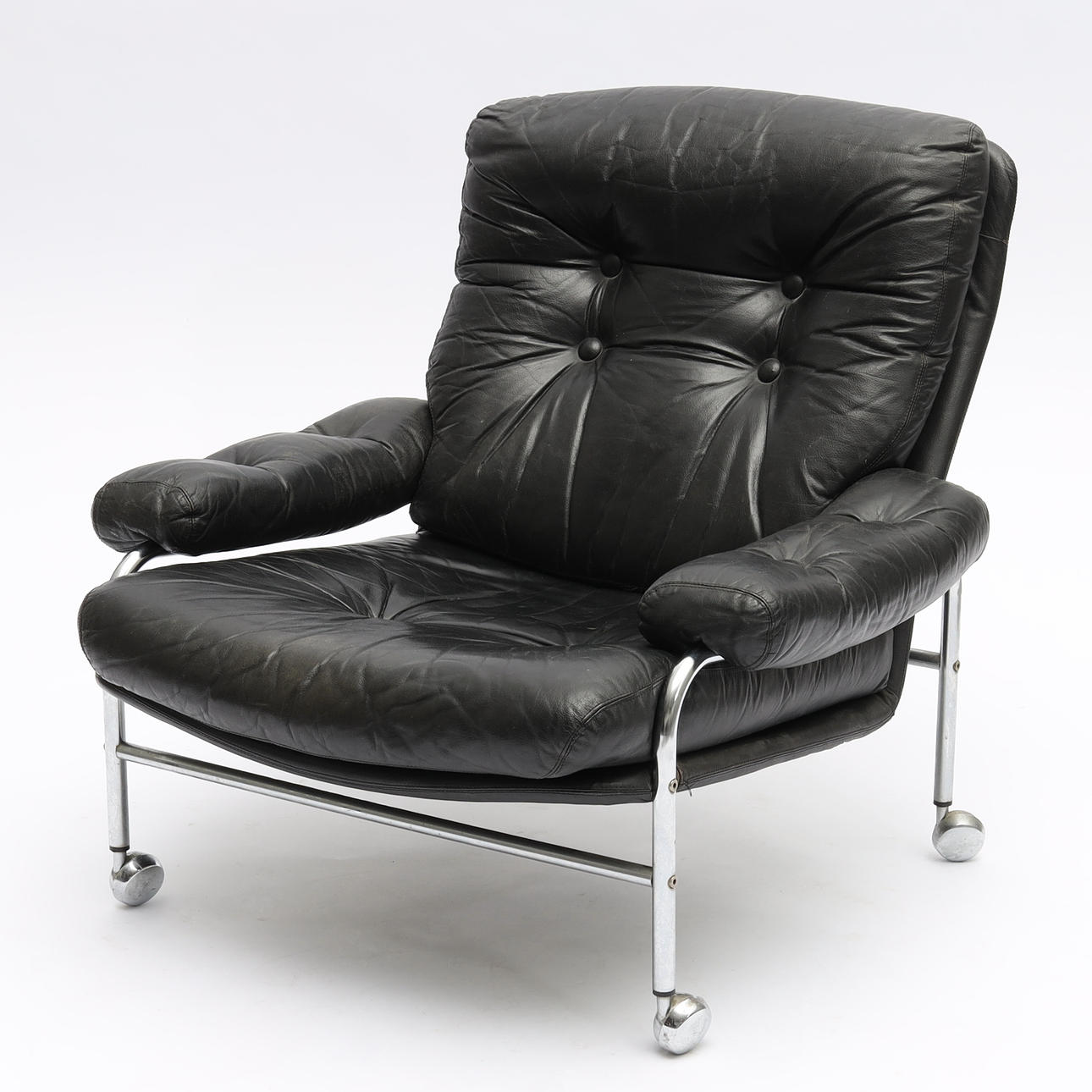 Vintage Tubular Chromed Lounge Chair By Lindlöfs. Sweden 1960s