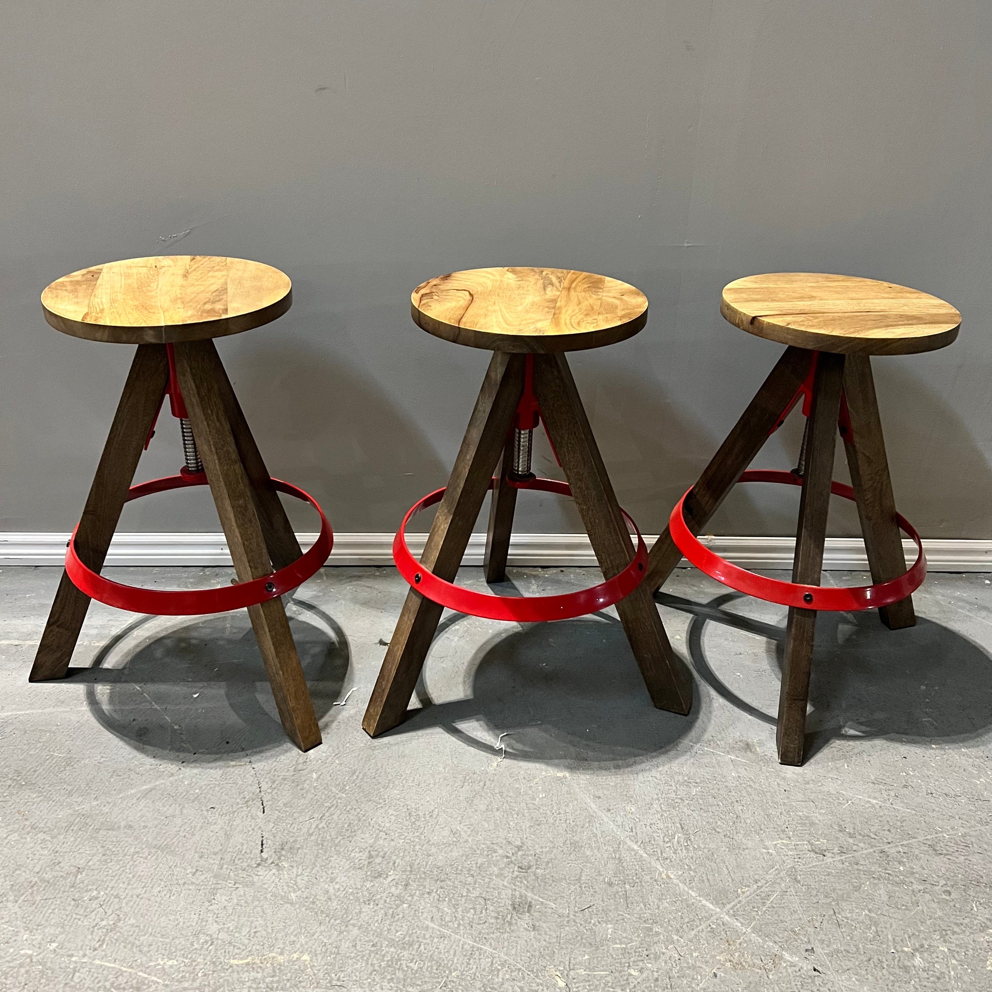 CB2 Rig Acacia Adjustable Bar Stools