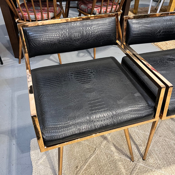 Black Leatherette And Rosegold Stainless Steel Dining Chair