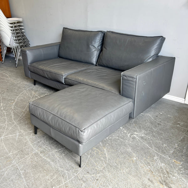 Calligaris Italian Designer Leather Sofa, 3 Seater with Ottoman - enliven mart