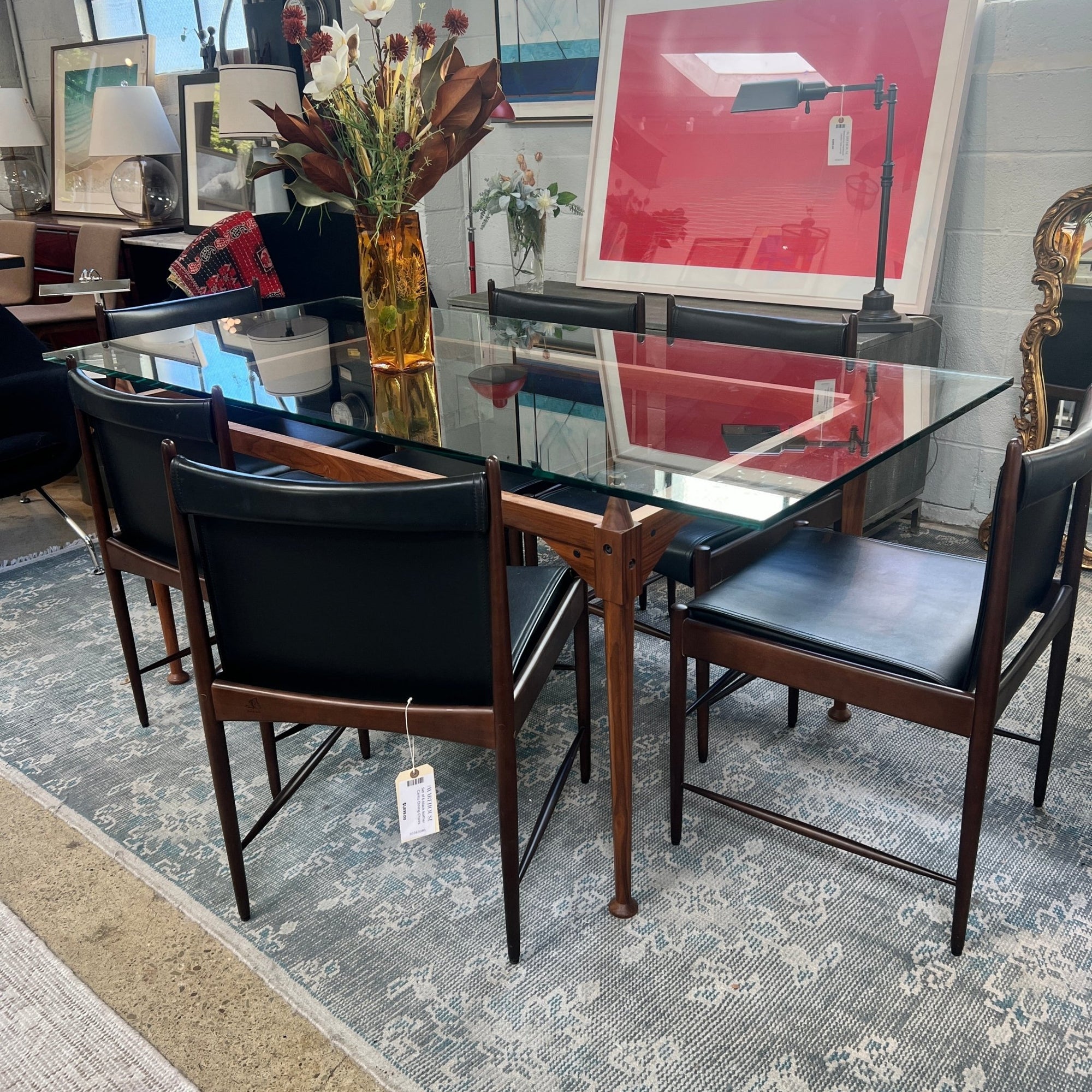 Cassina Table and 6 Cantu Sergio Rodrigues leather chairs - enliven mart