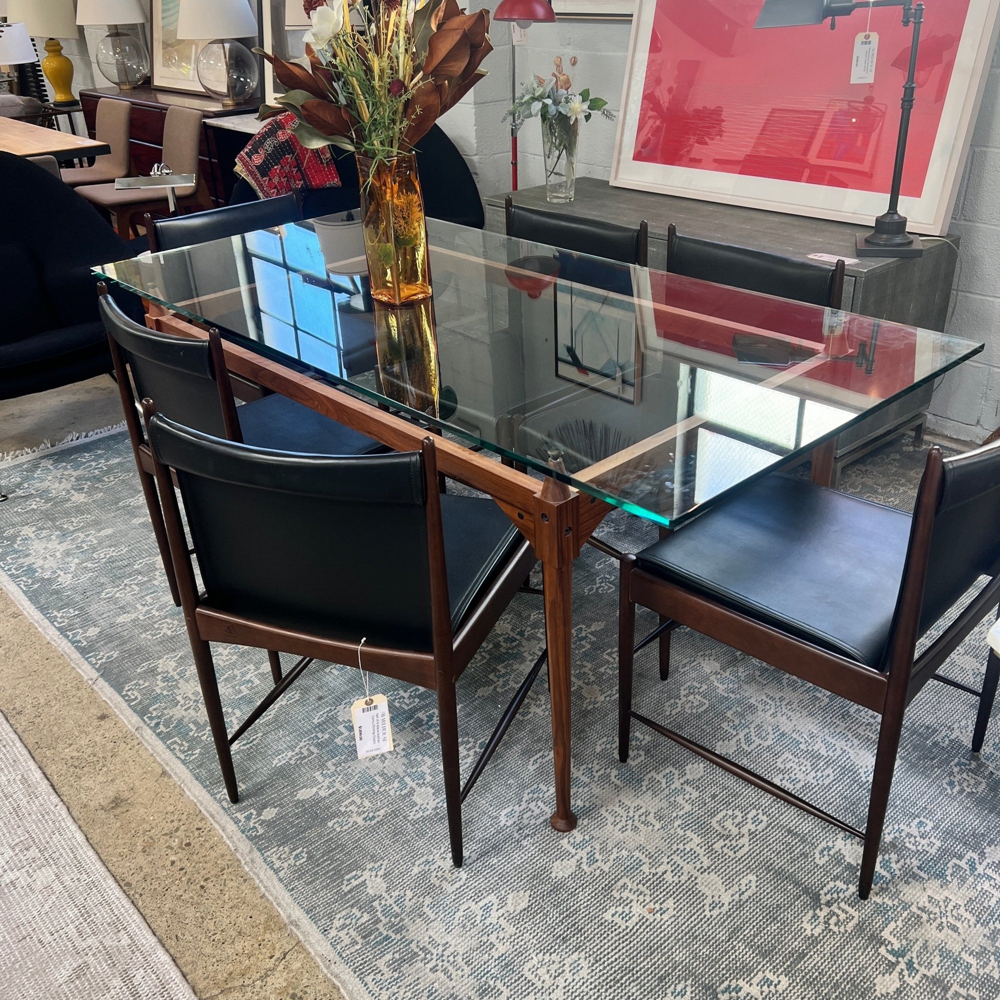 Cassina Table and 6 Cantu Sergio Rodrigues leather chairs - enliven mart