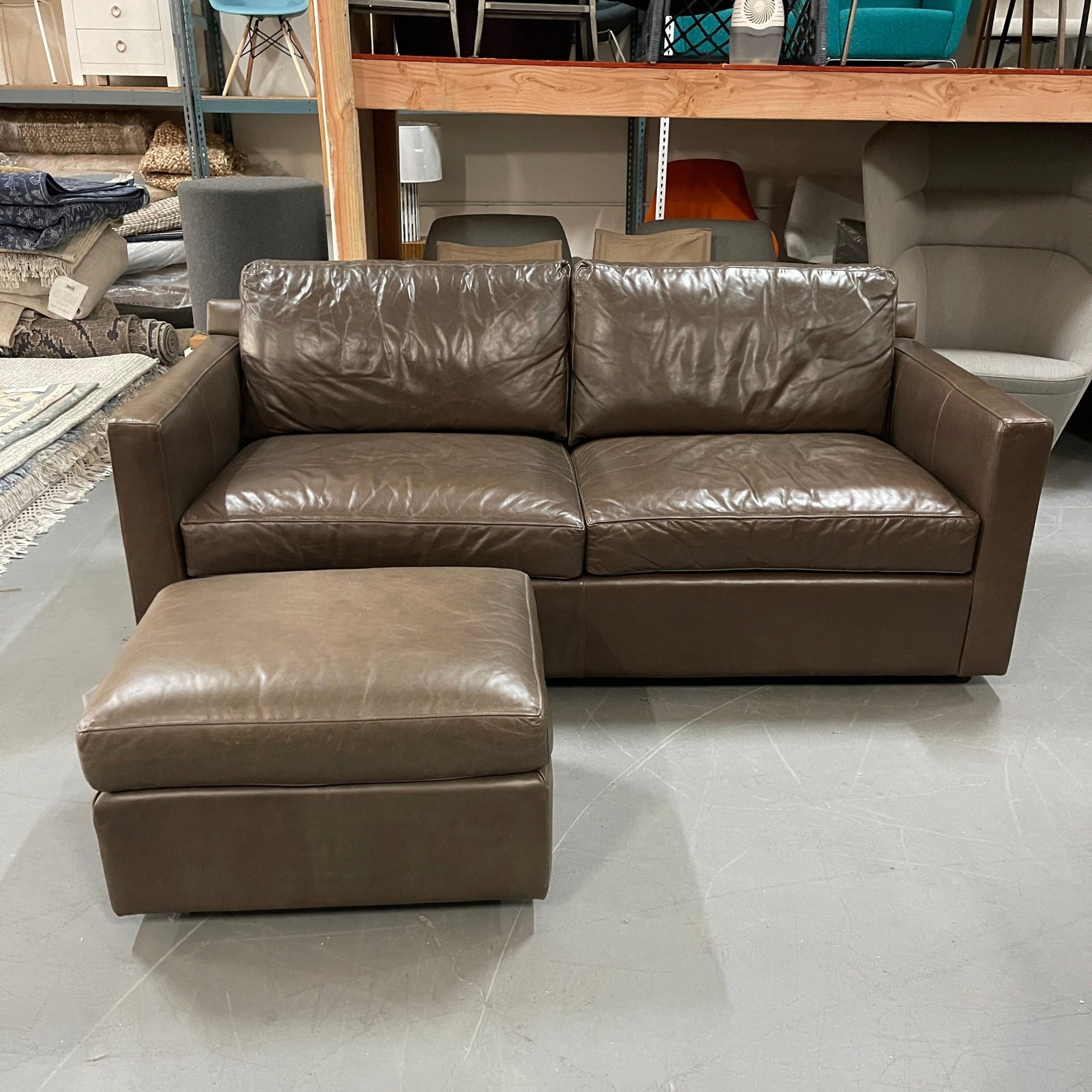 Crate and Barrel Leather Track Arm Sofa - enliven mart