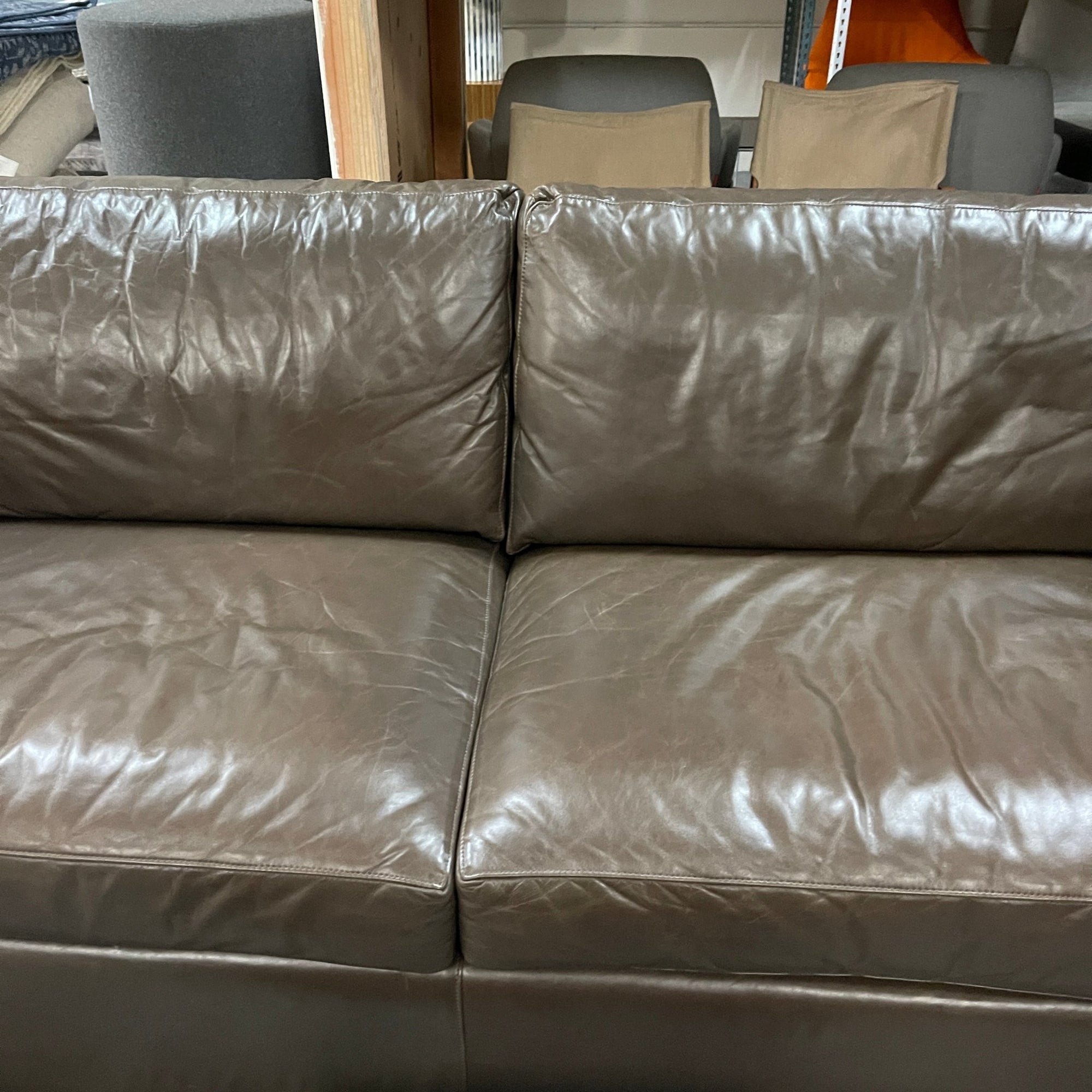 Crate and Barrel Leather Track Arm Sofa - enliven mart