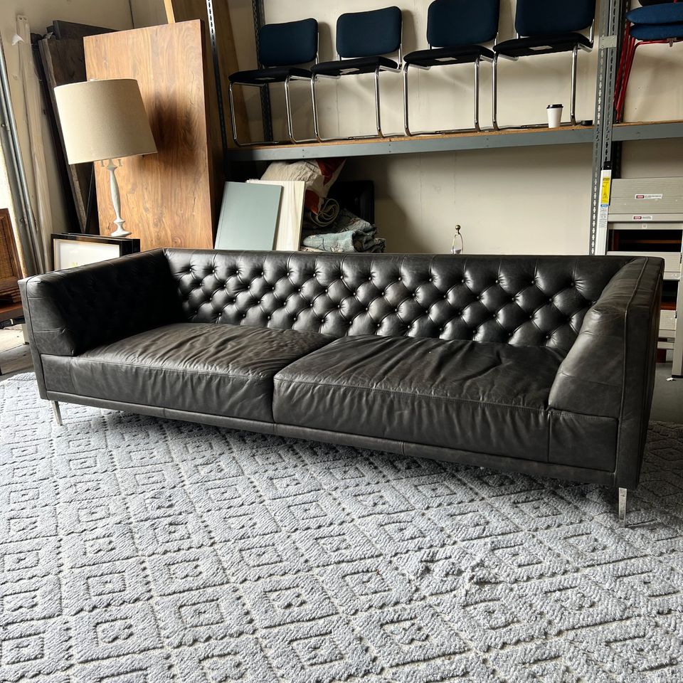 Crate and Barrel Savile Leather Extra Tufted sofa - enliven mart